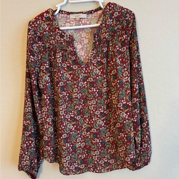 LOFT Tops - LOFT Red Floral Long Sleeve Top